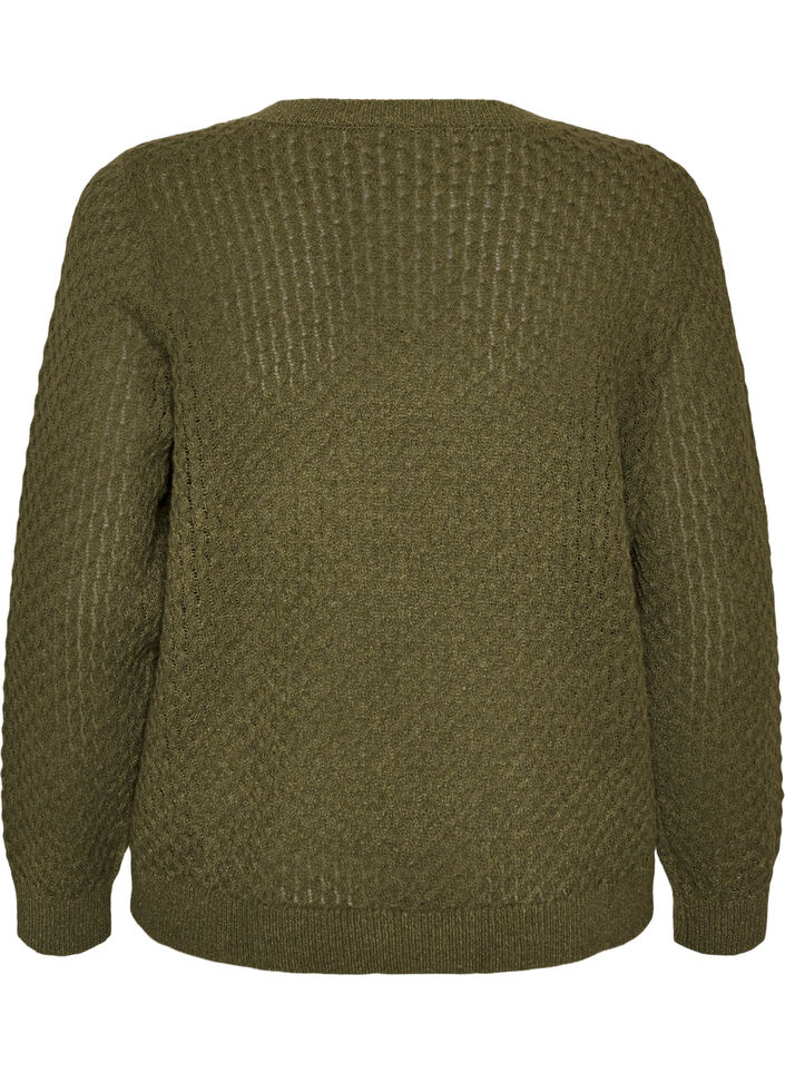 Strikbluse med struktureret hulm&oslash;nster, Gr&oslash;n, Packshot image number 1