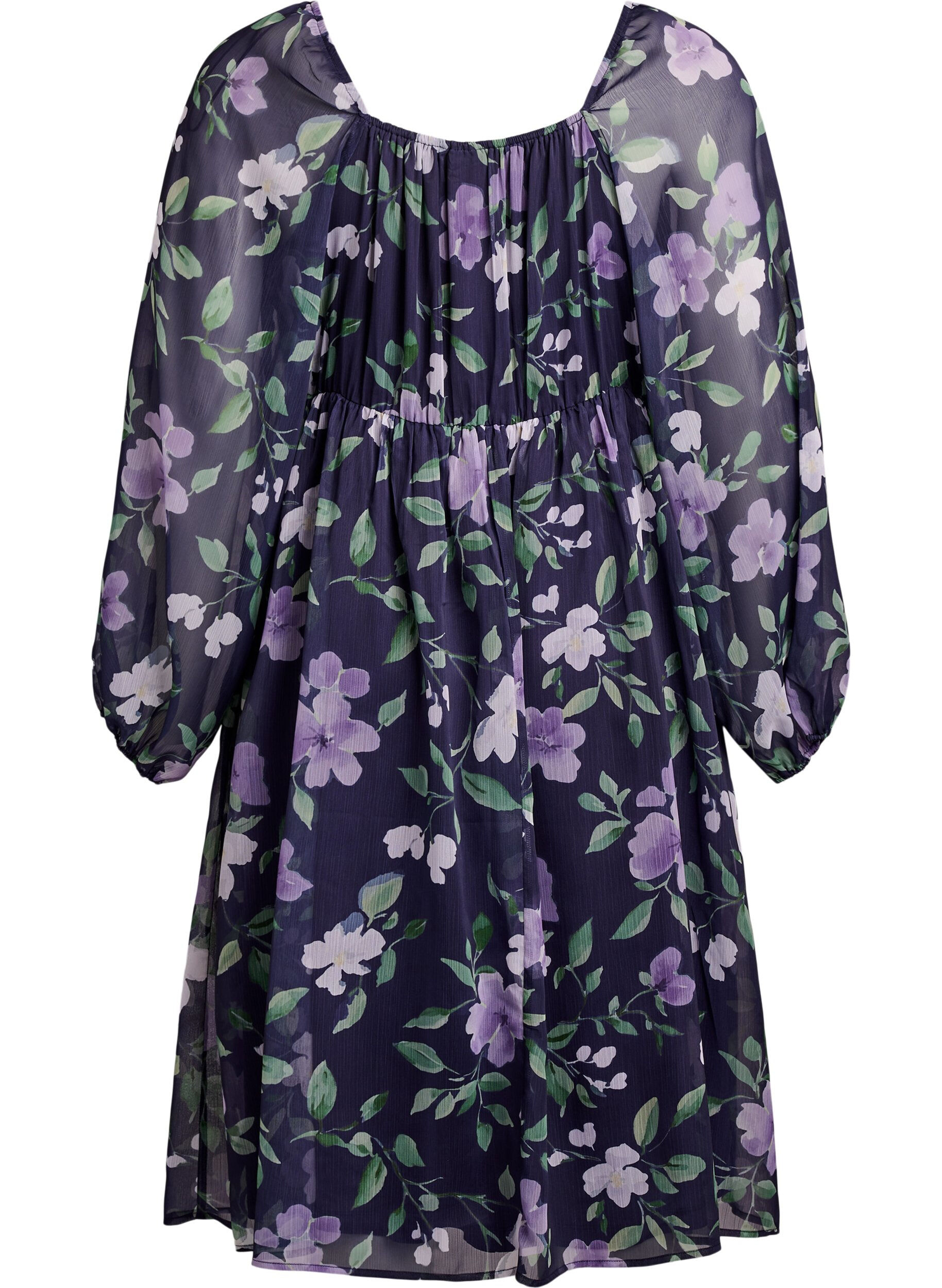 Zizzi Festkjole i chiffon med lange &aelig;rmer, Bl&aring;, Packshot image number 1