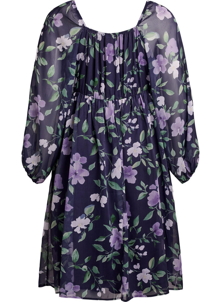 Festkjole i chiffon med lange &aelig;rmer, Bl&aring;, Packshot image number 1