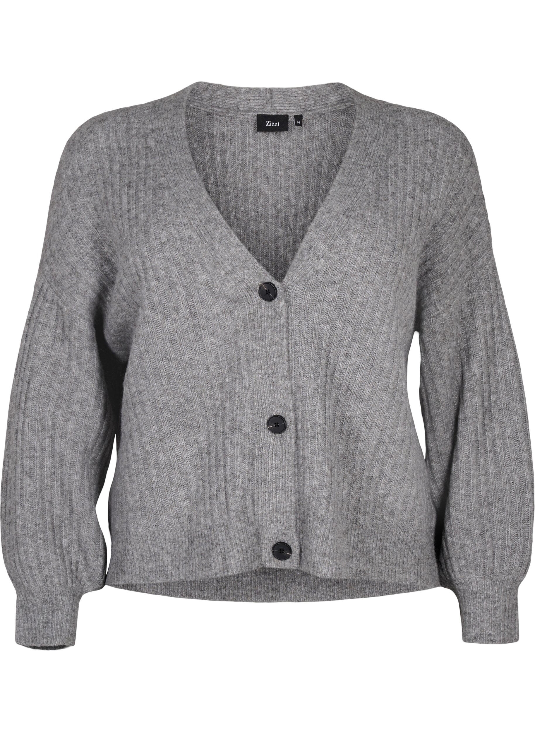 Zizzi Meleret cardigan i ribstrik, Light Grey Melange, Packshot image number 0