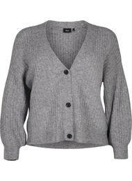 Meleret cardigan i ribstrik, Light Grey Melange