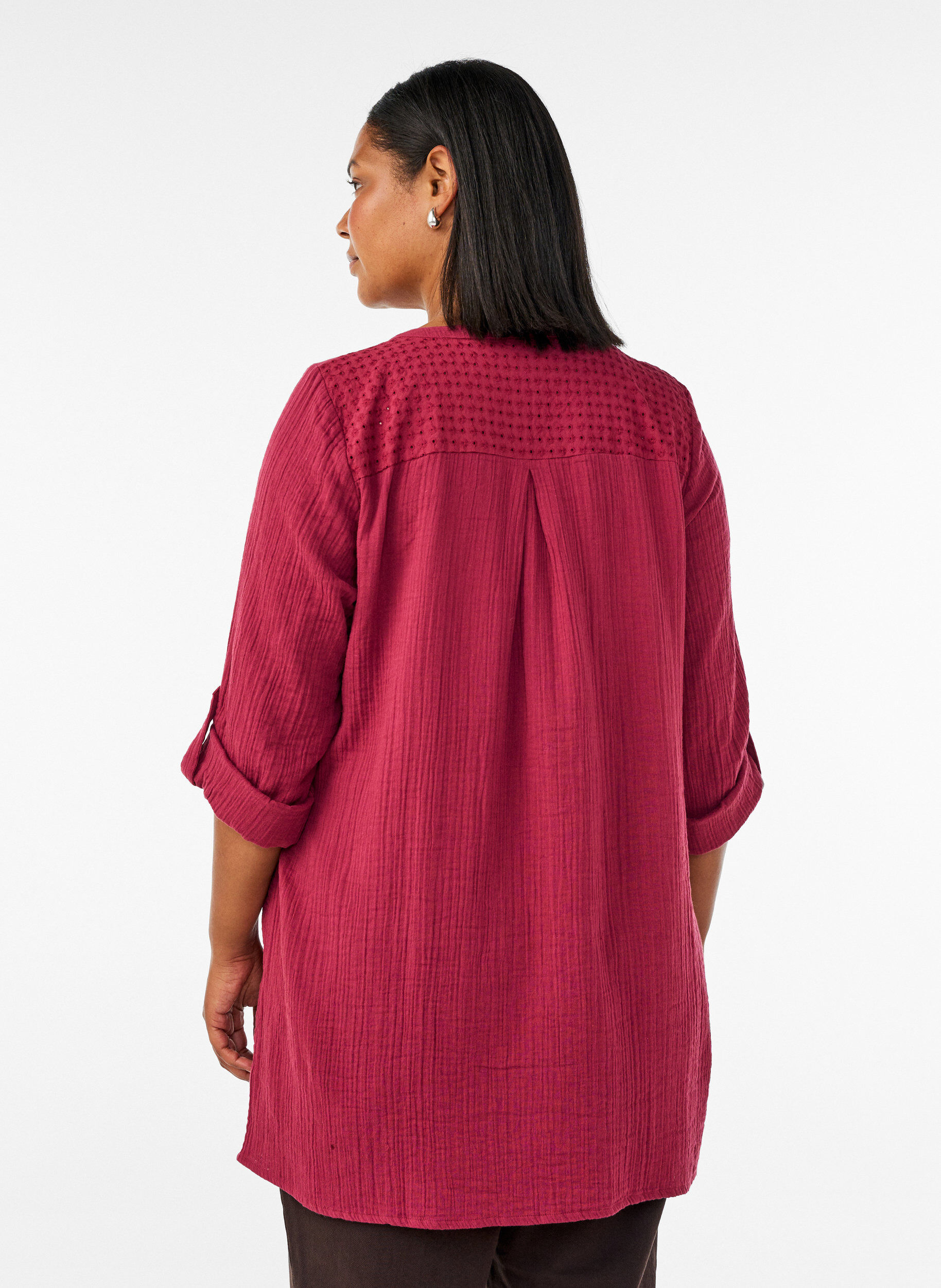 ZizziTunika i bomuldsmusselin med broderi anglaise, R&oslash;d, Model image number 2