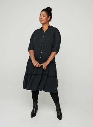 Lyocell kjole med knapper , Black, Model image number 0