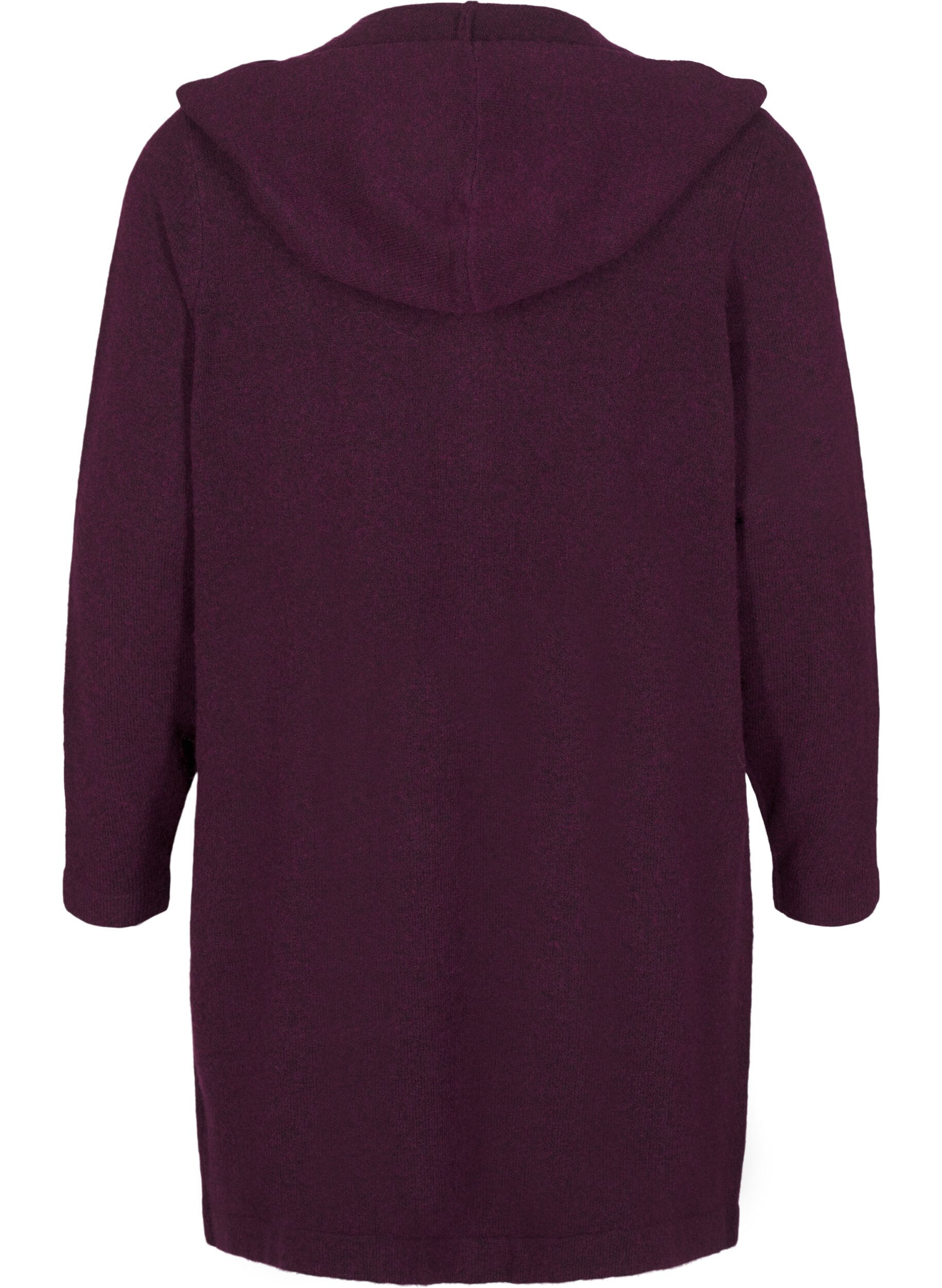 Zizzi Lang strik cardigan med uld og h&aelig;tte, Potent Purple Mel., Packshot image number 1