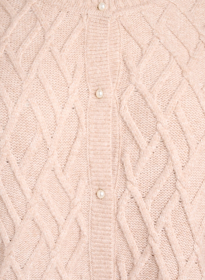Strikcardigan med perleknapper og kabelmønster, Beige, Packshot image number 2