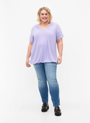 Meleret t-shirt med elastikkant, Lavender Mél, Model image number 2
