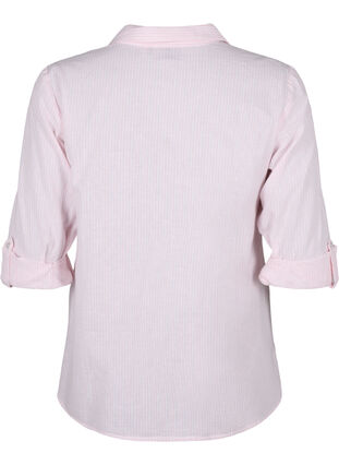 Skjortebluse med knaplukning i bomuldsmix med hør, Rosebloom White, Packshot image number 1