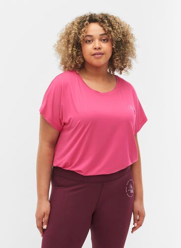 Ensfarvet trænings t-shirt, Fuchsia Purple, Model image number 0