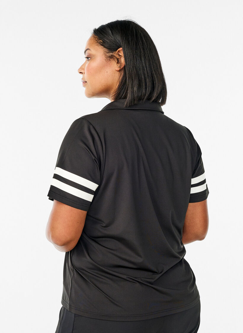 Sporty poloshirt med stribedetaljer, Sort, Model image number 2