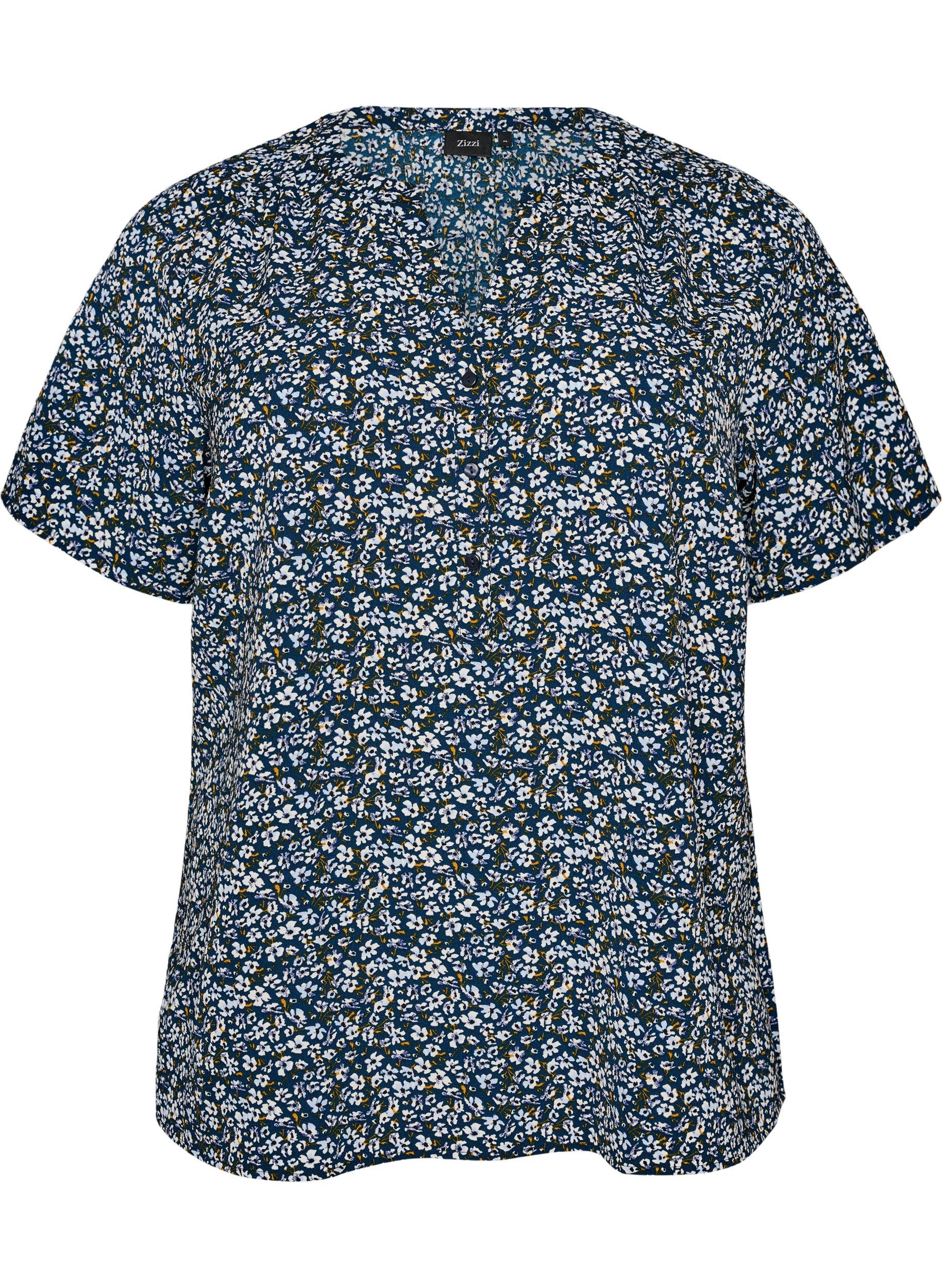 Bluse med korte &aelig;rmer og v-udsk&aelig;ring 