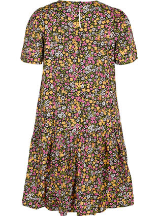 Blomstret kjole i økologisk bomuld, Black Flower AOP, Packshot image number 1