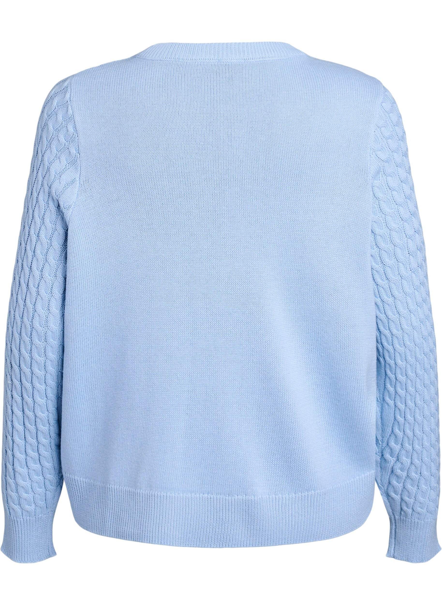ZizziKabelstrikket cardigan med gyldne knapper, Bl&aring;, Packshot image number 1