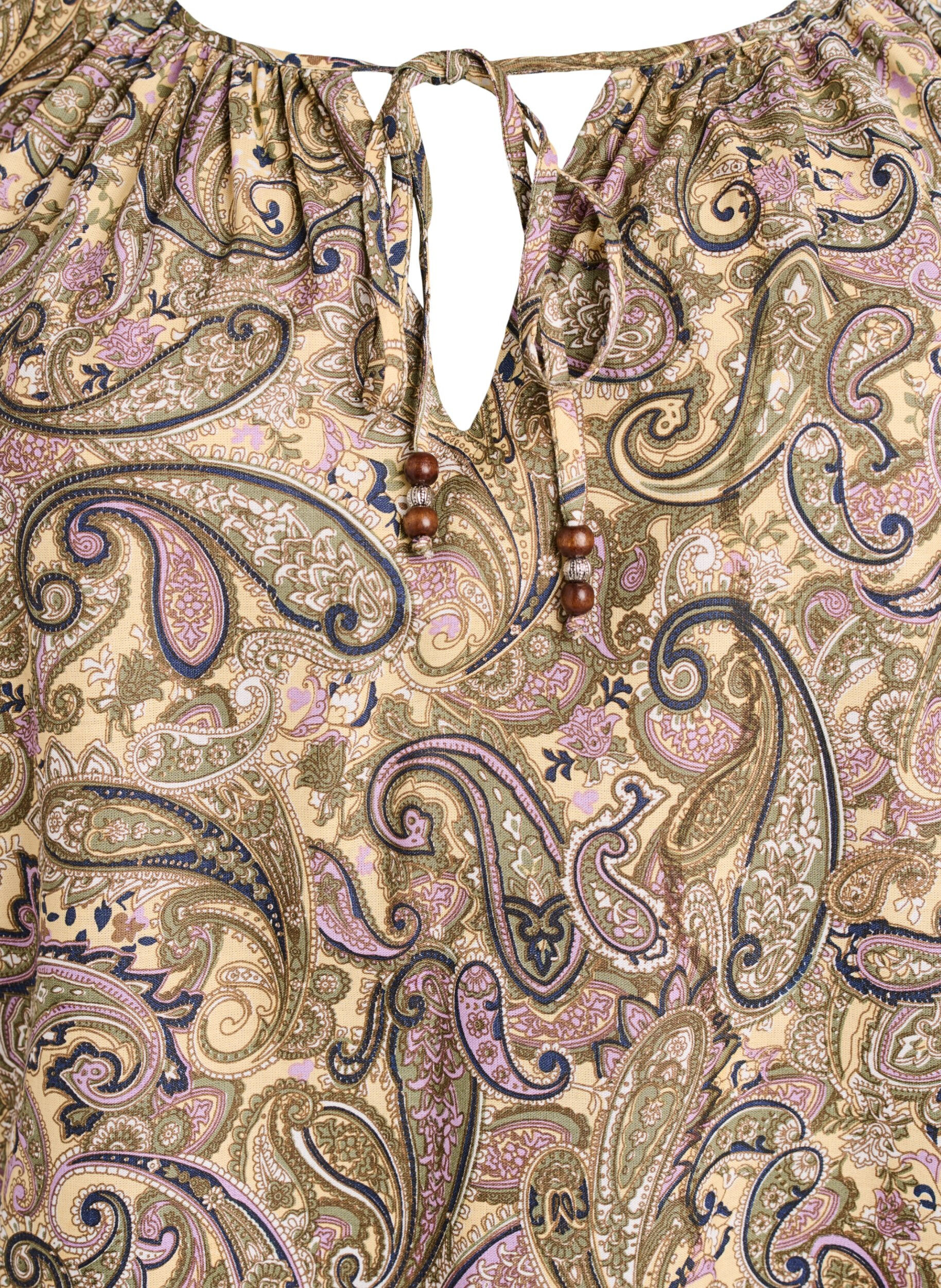 ZizziBluse i viskose med paisleyprint og bindesnor, Gul, Packshot image number 2