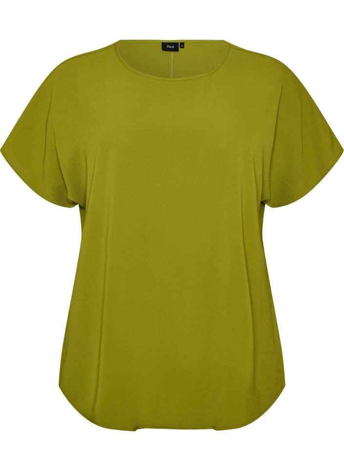 Bluse med korte &aelig;rmer og rund halsudsk&aelig;ring , Gr&oslash;n, Packshot image number 0