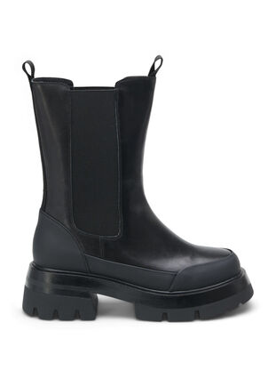 Wide fit læderstøvle med chunky sål, Black, Packshot image number 0