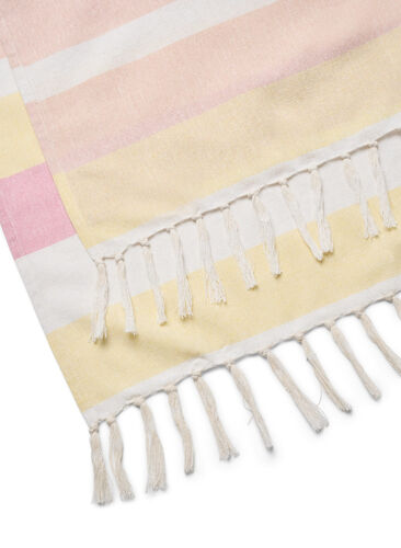 Stribet hammam håndklæde med frynser, Pale Banana Comb, Packshot image number 3