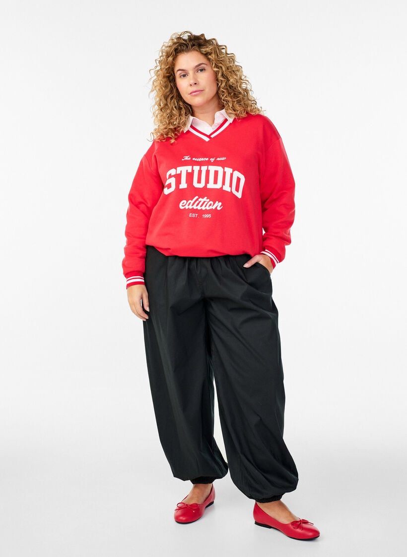 Ballonbukser med lommer og elastisk linning, Sort, Model image number 1