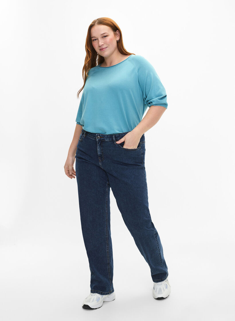 Viskose strikbluse med 3/4 ærmer, Reef Waters, Model image number 2