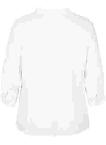 Viskosebluse med 3/4 ærmer og blondedetalje , Bright White, Packshot image number 1