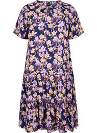 Kortærmet viskose kjole med print, Small Flower AOP