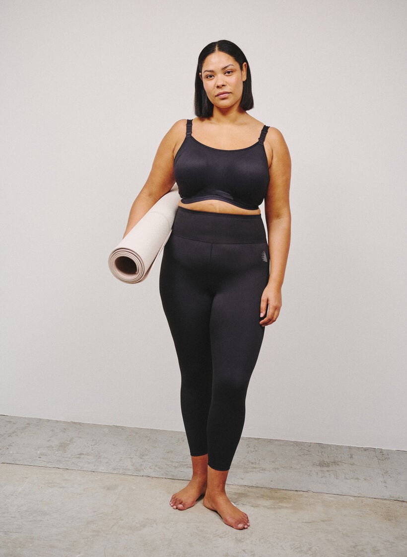 Tr&aelig;ningstights med h&oslash;j talje og lomme i linningen, Sort, Image image number 0