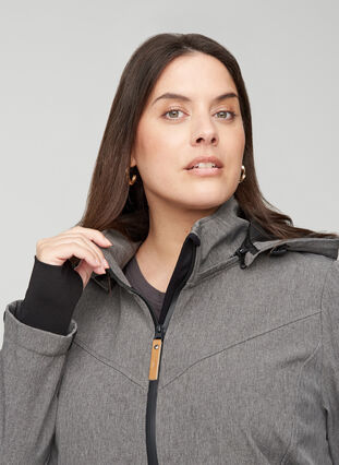 Softshell jakke med hætte og lommer, Medium Grey Melange, Model image number 2