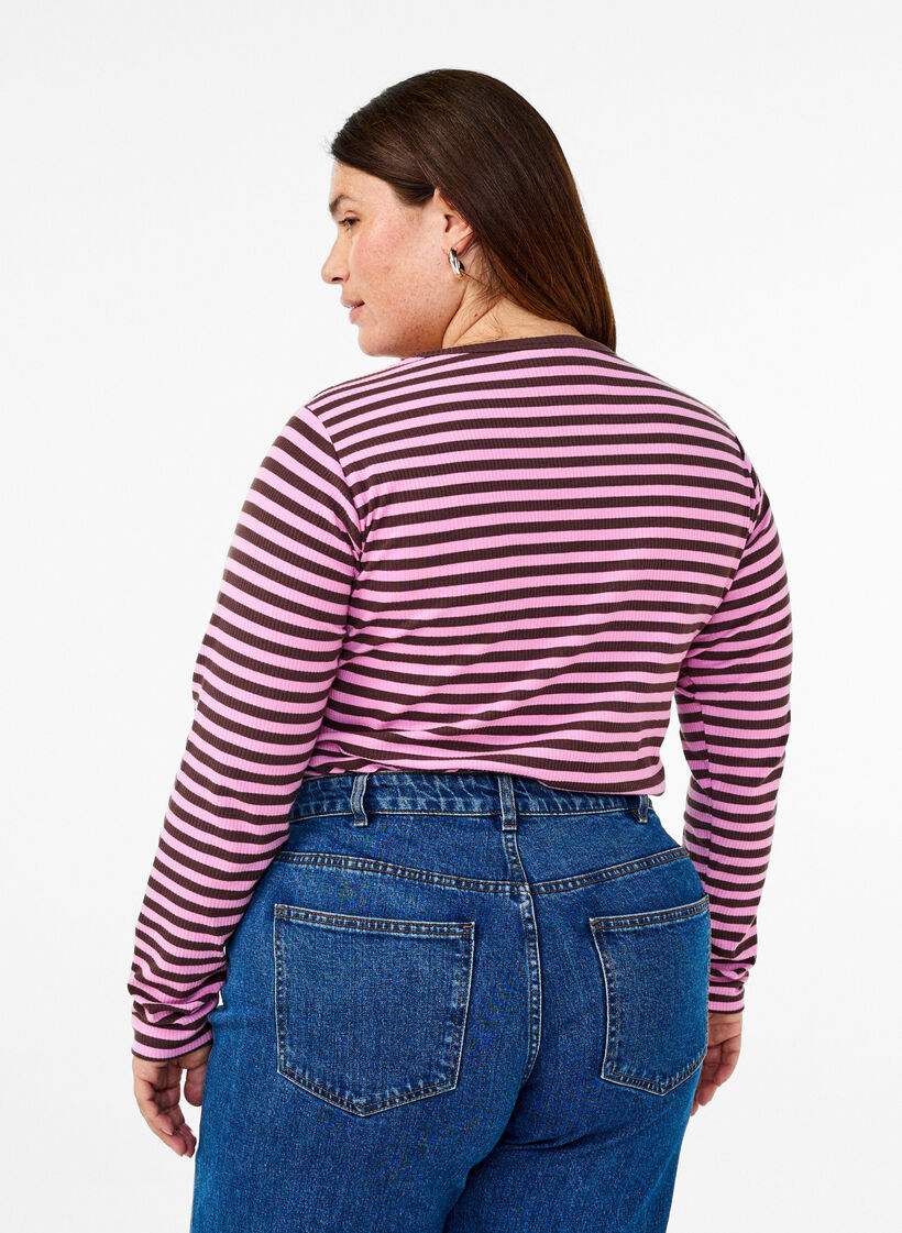 Stribet bluse med lange &aelig;rmer, Lyser&oslash;d, Model image number 2