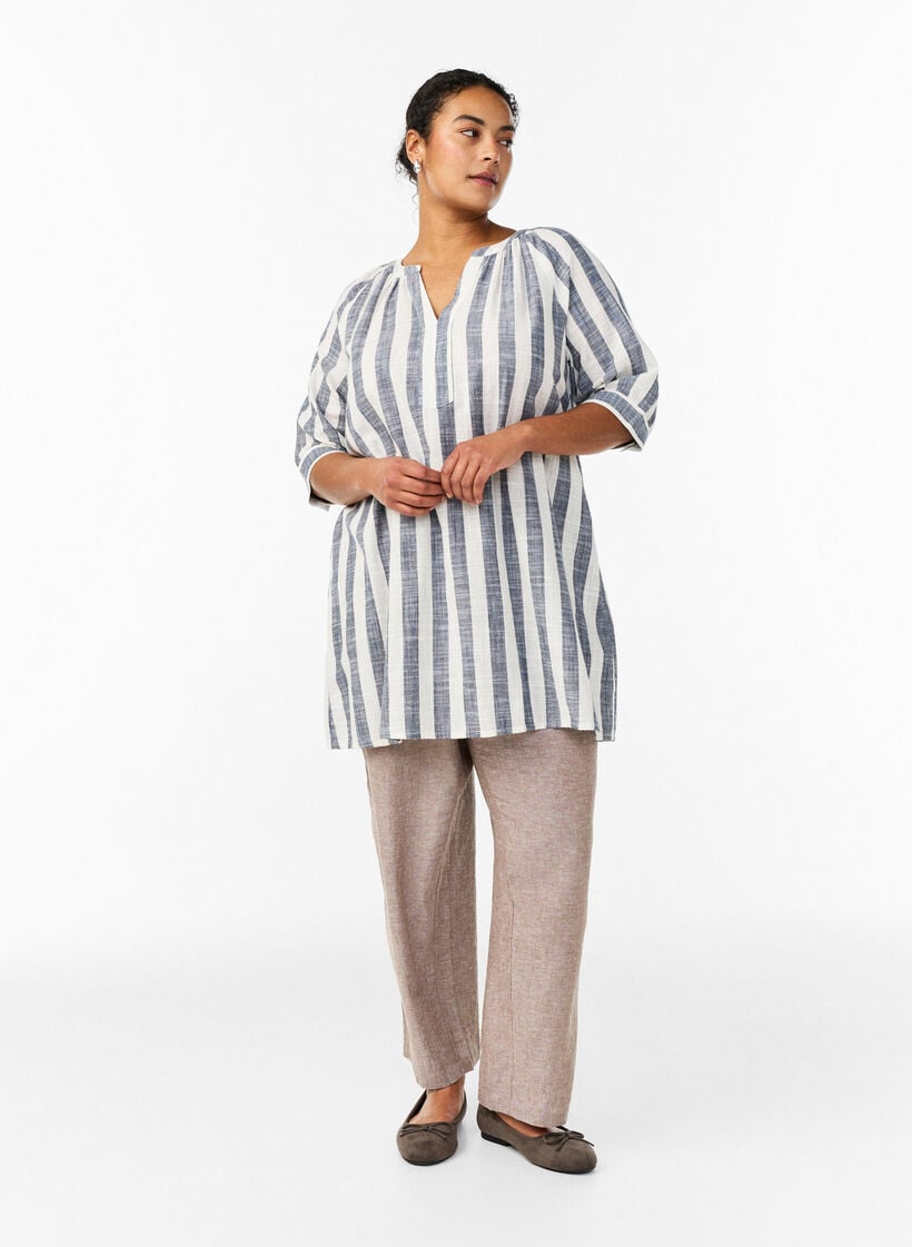 Tunika i bomuld med V-udsk&aelig;ring, Beige, Model image number 1