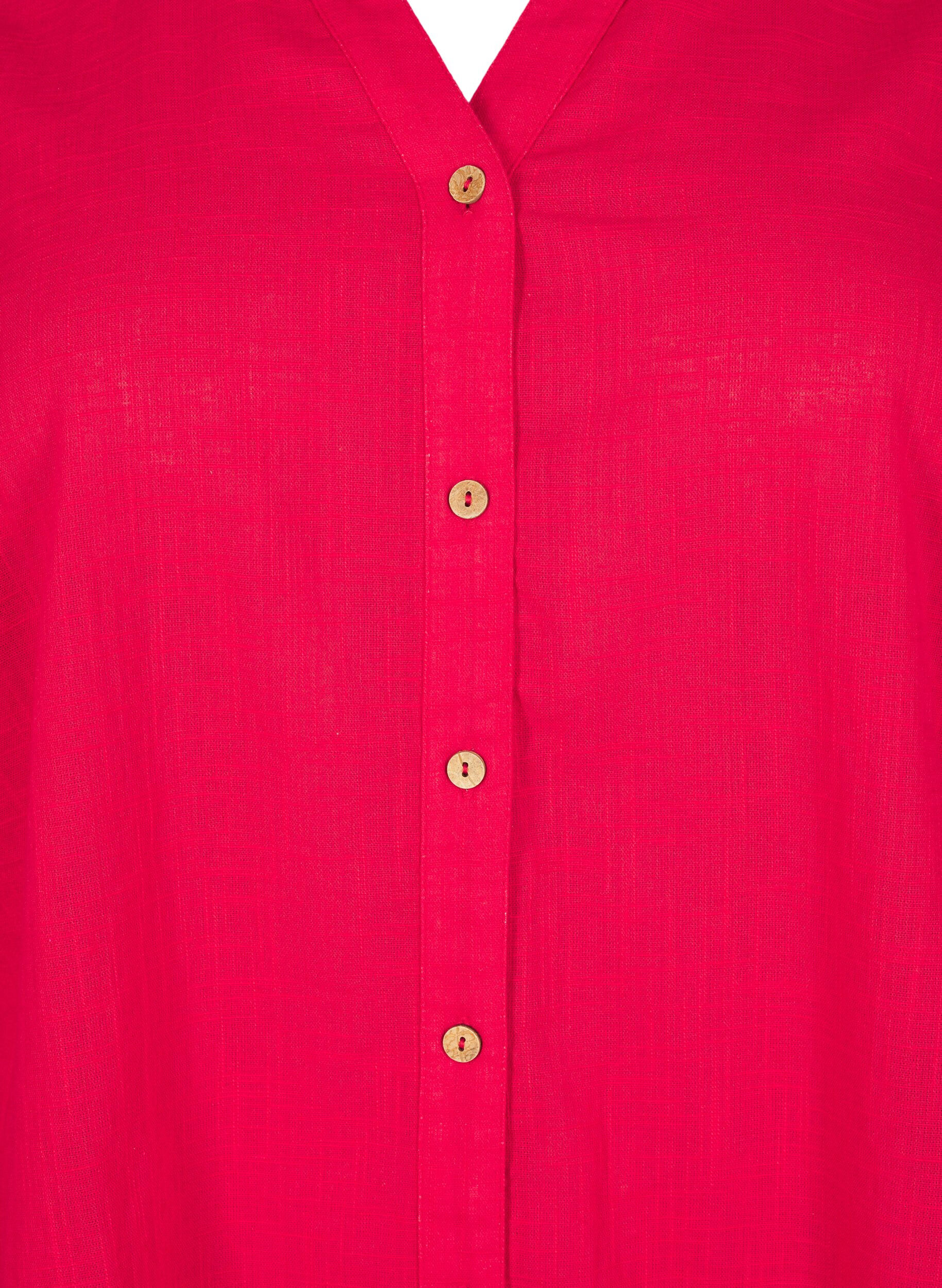 ZizziSkjortebluse i bomuld med v-udsk&aelig;ring, R&oslash;d, Packshot image number 2