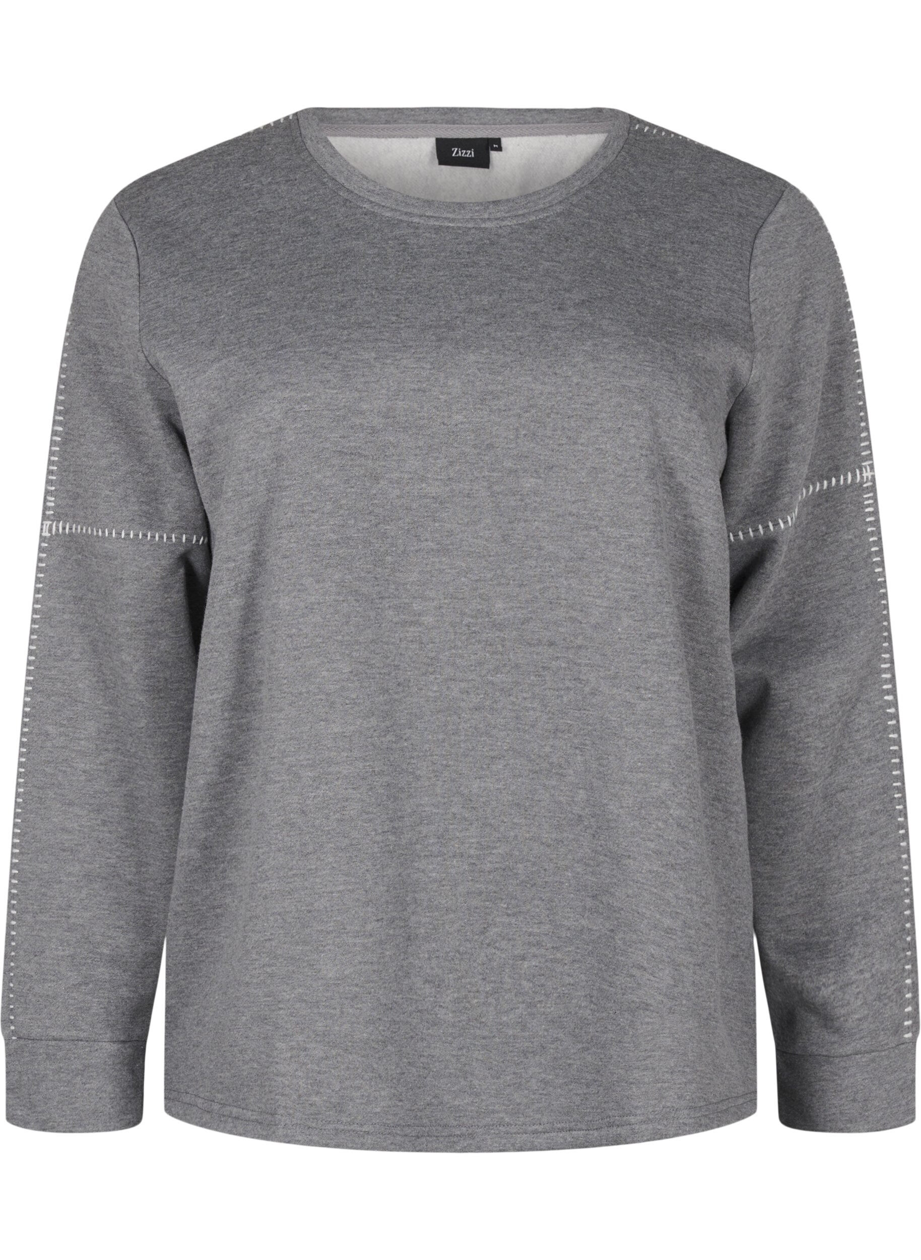 Zizzi Sweatshirt med kontrastsyninger, Medium Grey M&eacute;l, Packshot image number 0