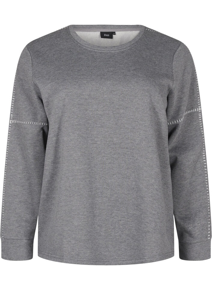 Sweatshirt med kontrastsyninger, Medium Grey Mél, Packshot image number 0