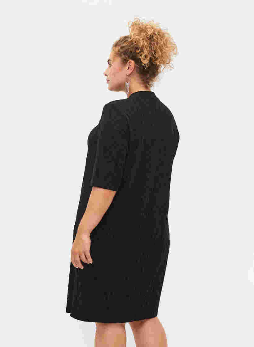 Mønstret kjole med glitter og korte ærmer, Black/Black Lurex, Model image number 1