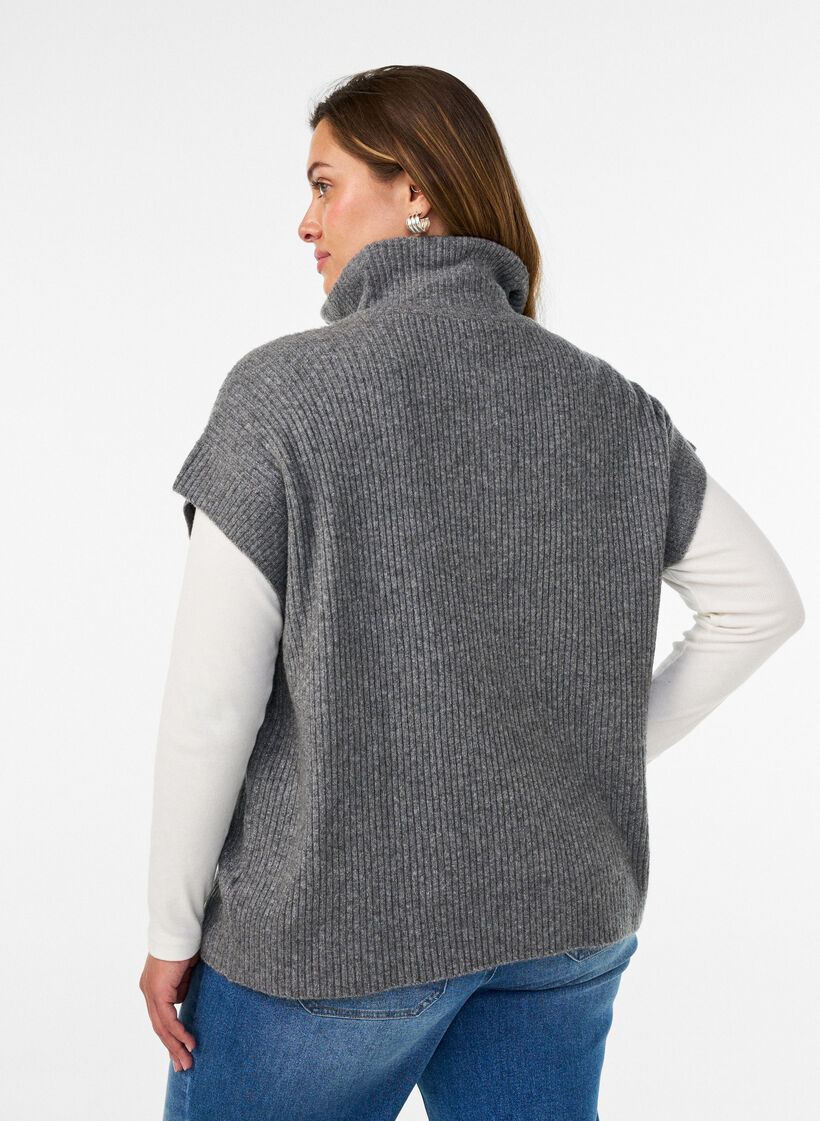 Strikvest med h&oslash;j krave og kort lynl&aring;s, Gr&aring;, Model image number 2