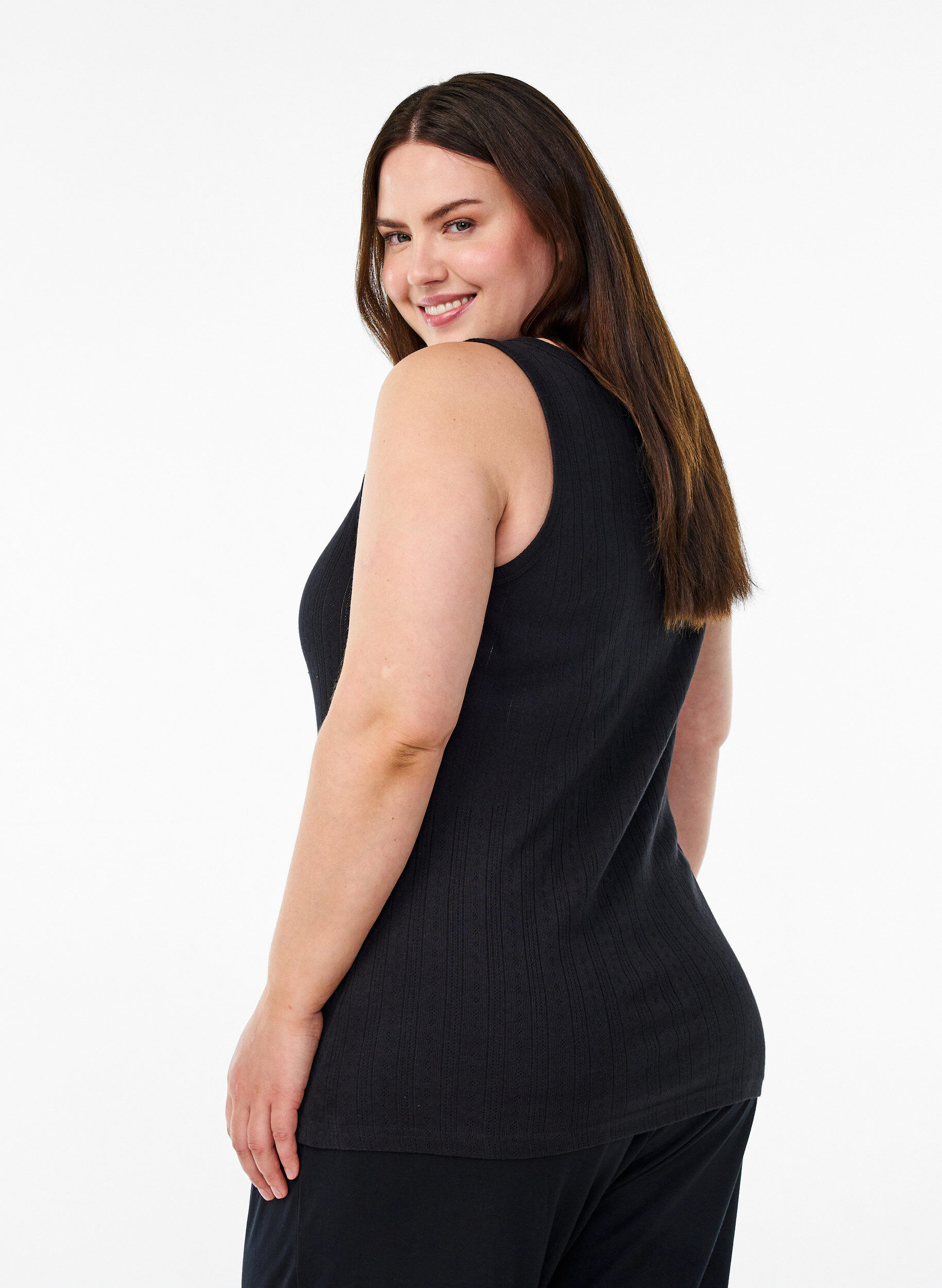 ZizziNattop i &oslash;kologisk bomuld med strukturm&oslash;nster, Sort, Model image number 2