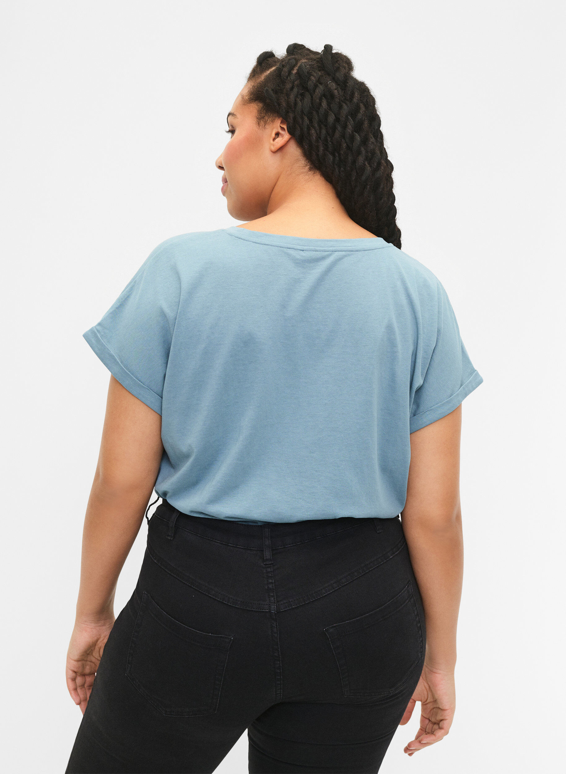 Zizzi2-pak kort&aelig;rmet t-shirts, Bl&aring;, Model image number 2