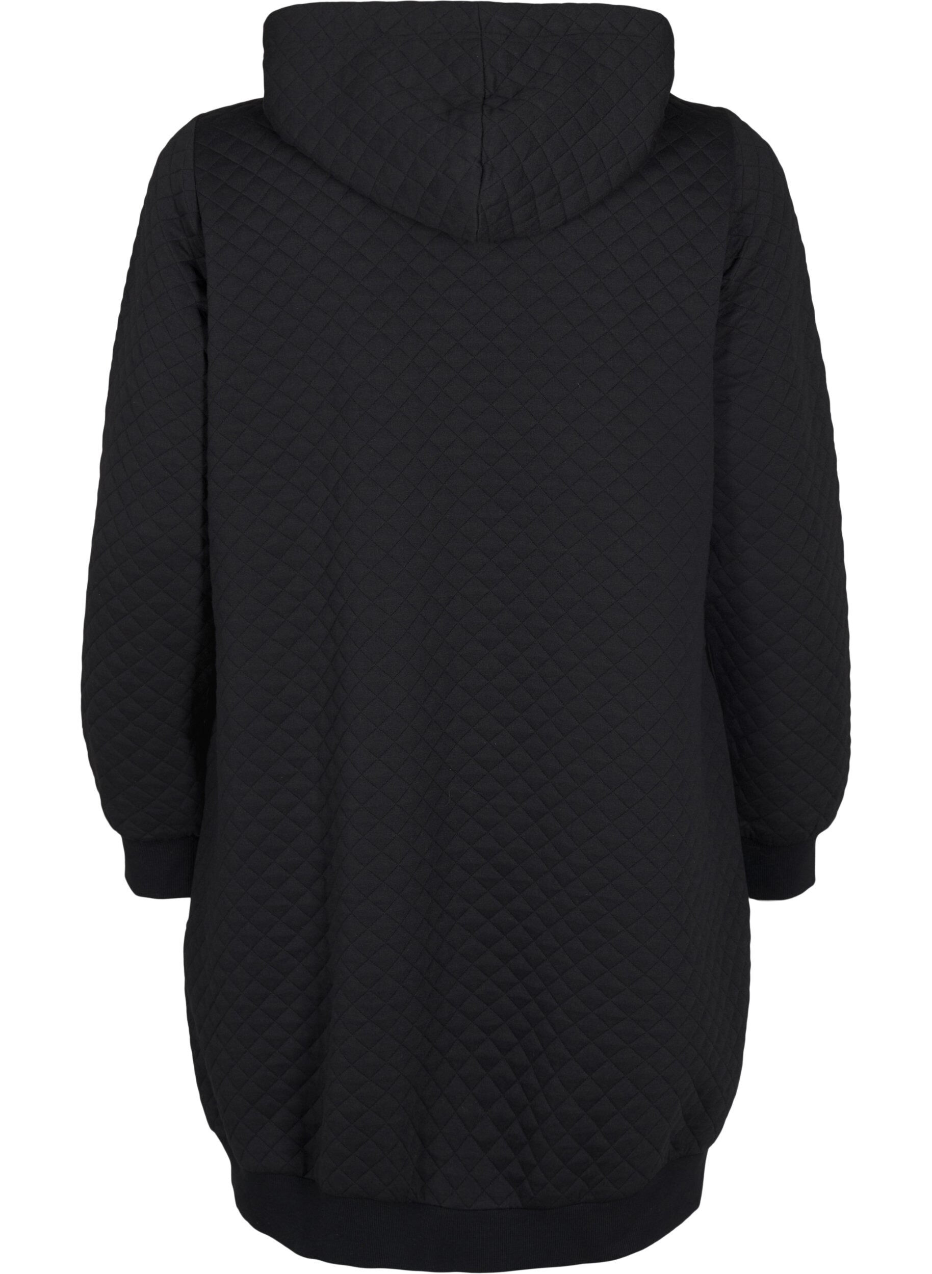Zizzi Lang quiltet sportscardigan med lynl&aring;s, Sort, Packshot image number 1