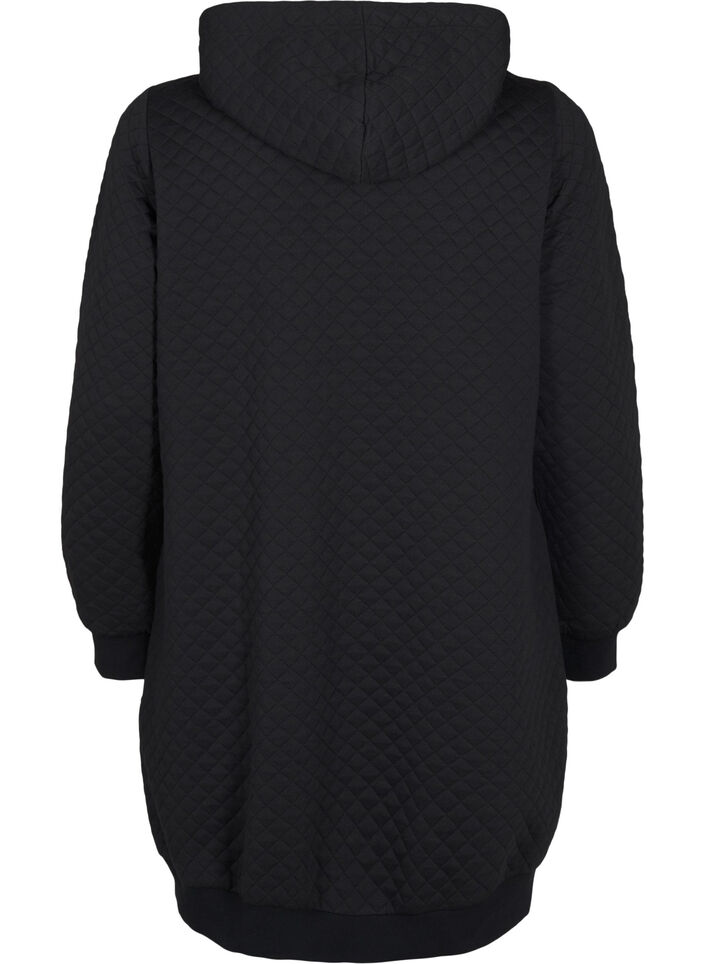 Lang quiltet sportscardigan med lynlås, Sort, Packshot image number 1