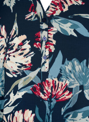 Prikket bluse med 3/4 ærmer , Navy Flower, Packshot image number 2
