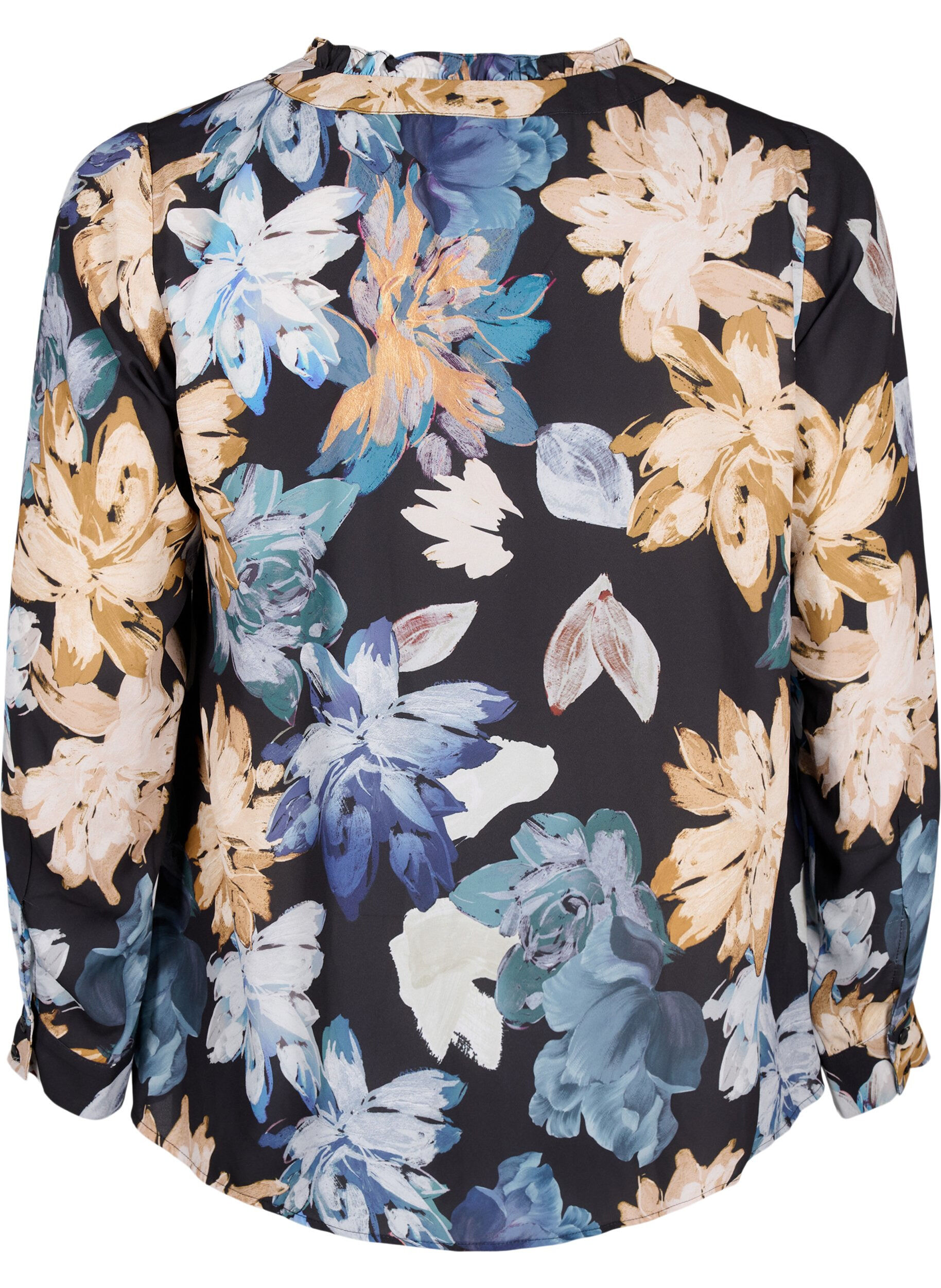 Zizzi Lang&aelig;rmet bluse med blomsterprint, Yellow Flower AOP, Packshot image number 1