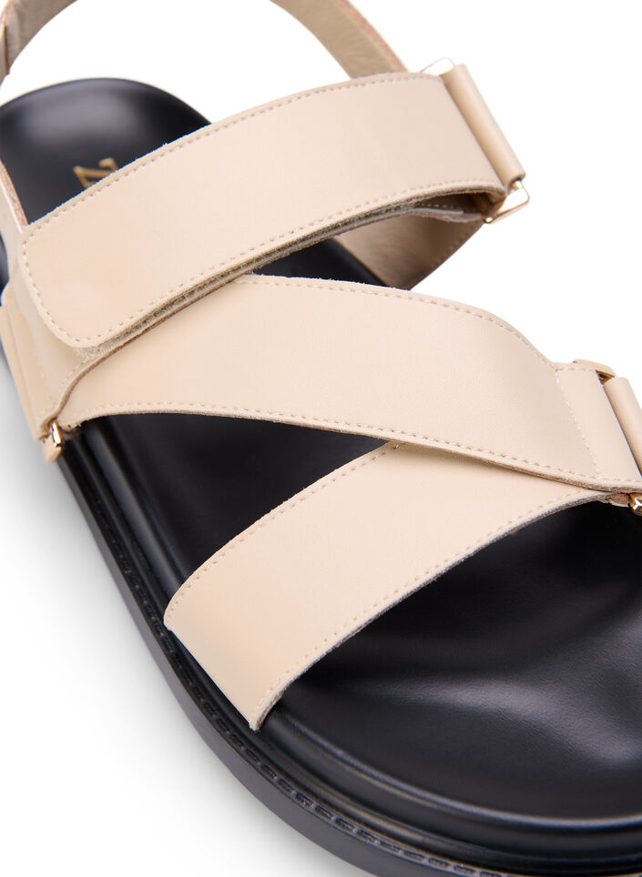 Wide fit - Lædersandal med justerbare stropper, Beige, Packshot image number 3