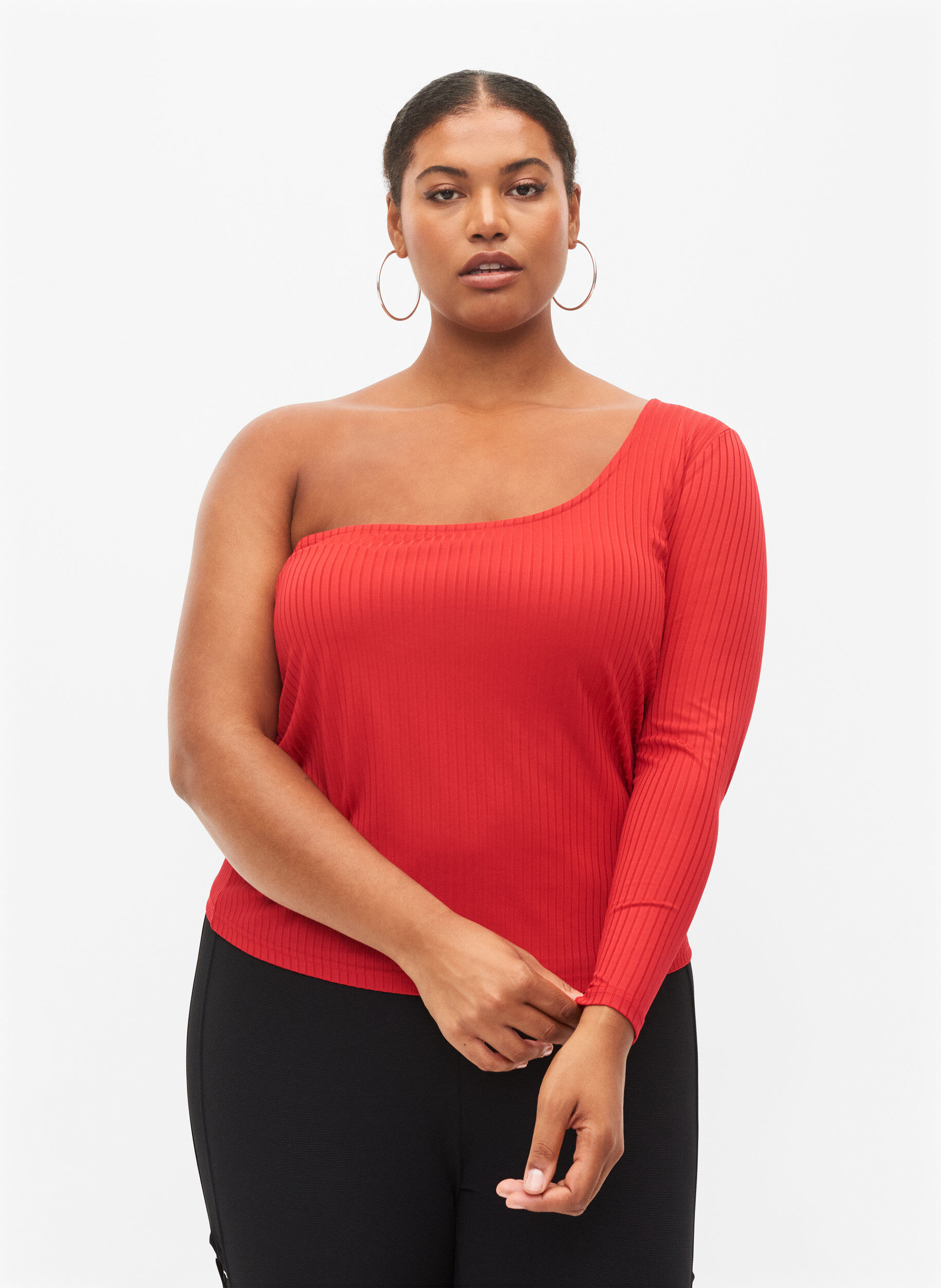 Zizzi One-shoulder bluse , Tango Red, Model image number 0