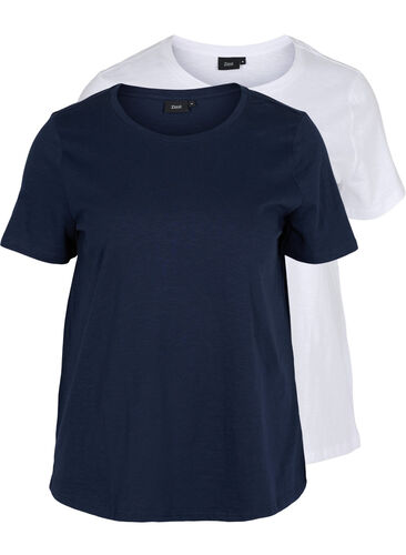 2-pak basis t-shirt i bomuld, Navy B/B White, Packshot image number 0