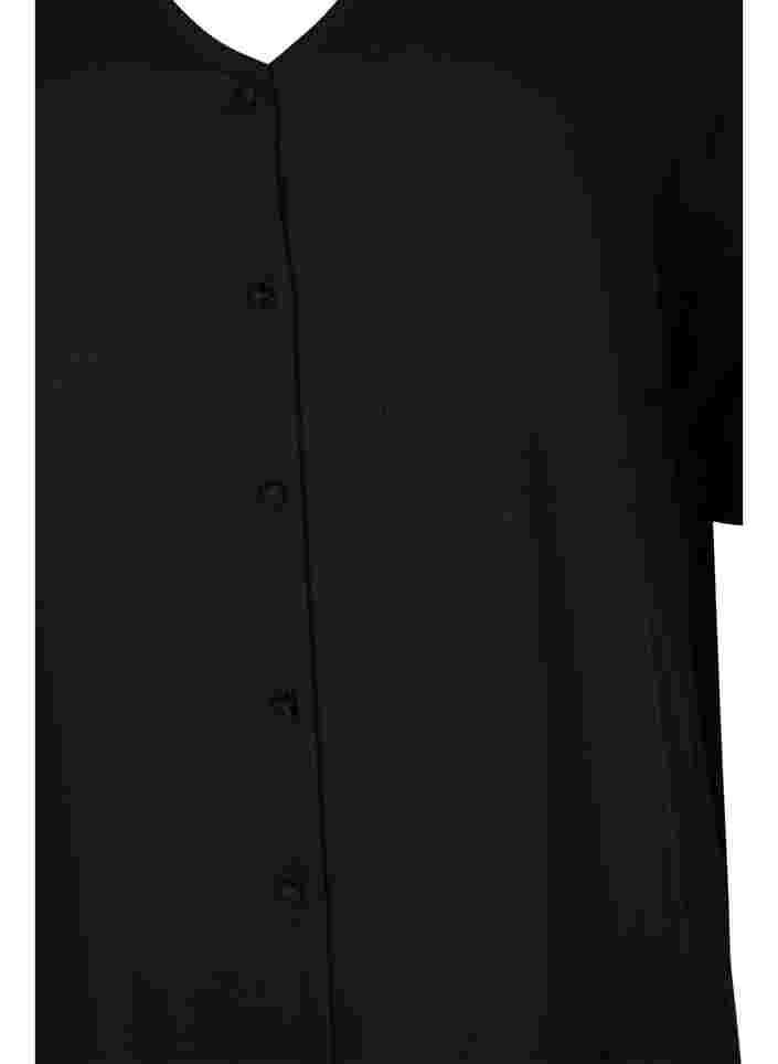 Kortærmet skjortekjole i viskose , Black, Packshot image number 2