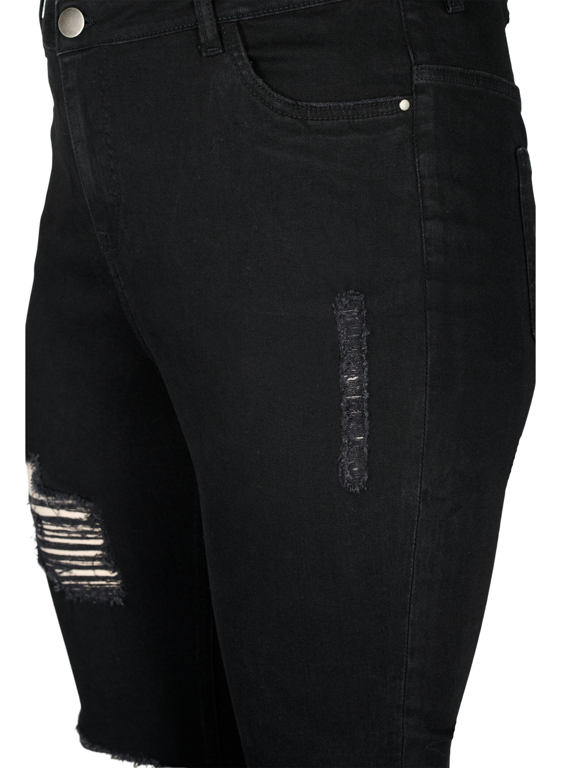 Zizzi T&aelig;tsiddende jeans med sliddetaljer, Black, Packshot image number 2
