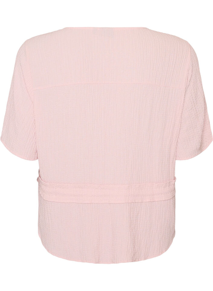Bluse med struktur og bindeb&aring;nd i taljen, Lyser&oslash;d, Packshot image number 1