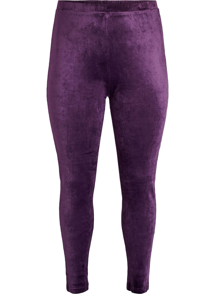 Tætsiddende leggings i velour, Lilla, Packshot image number 0