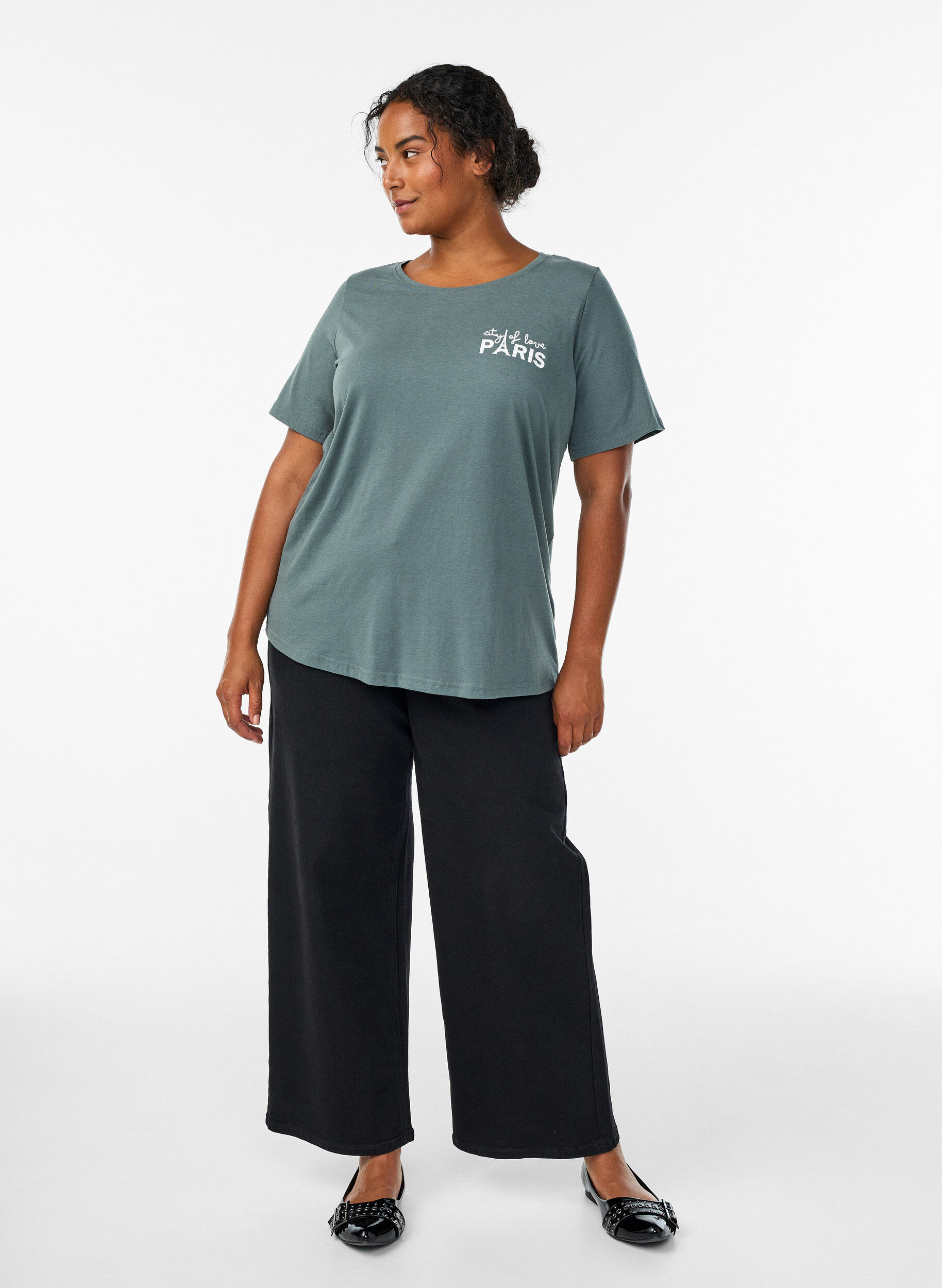 Zizzi T-shirt med motiv, Gr&oslash;n, Model image number 1