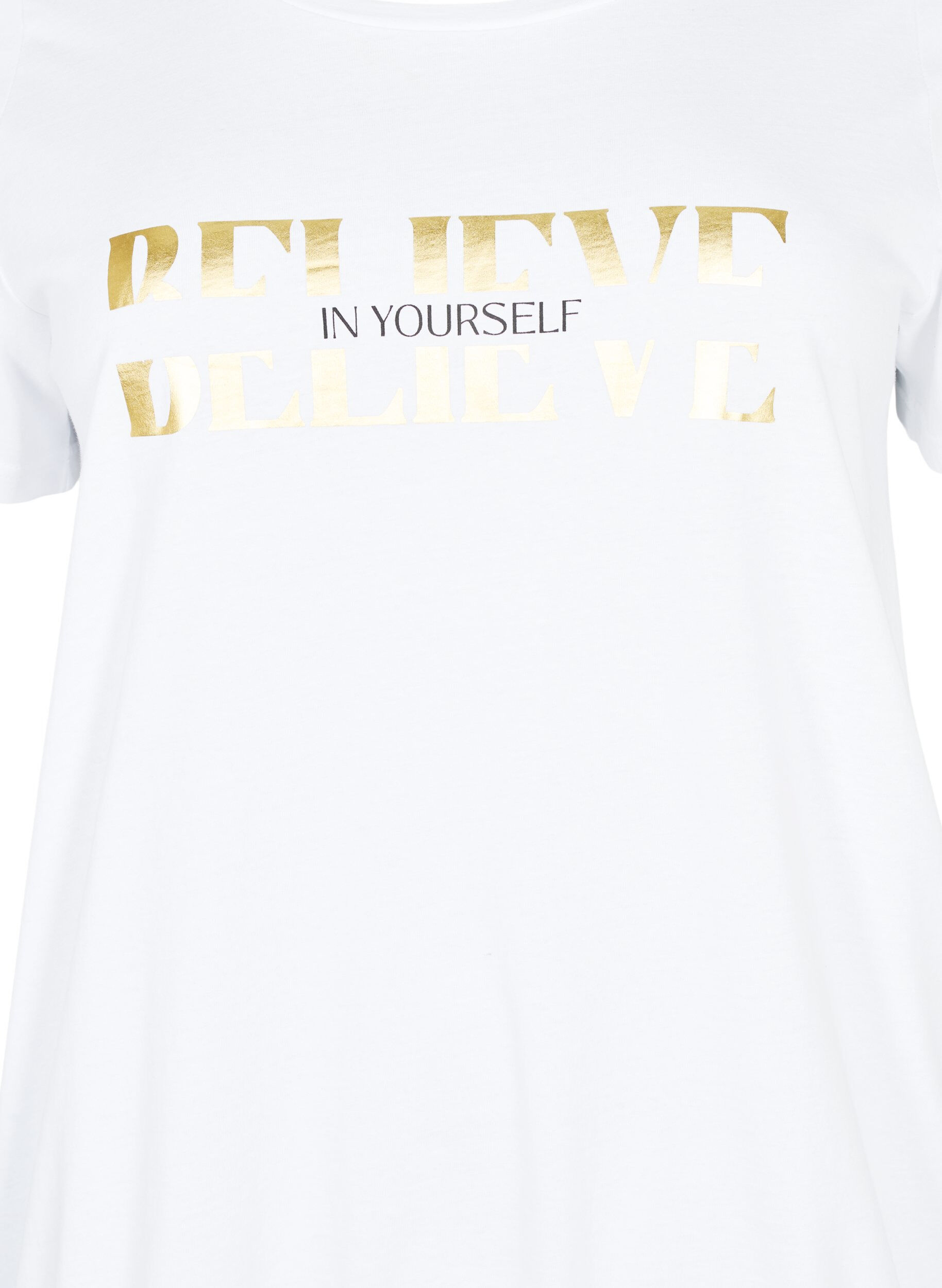 Zizzi Bomulds t-shirt med folieprint, B. White w. Believe, Packshot image number 2