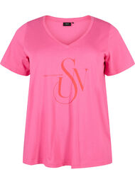 Bomulds t-shirt med tryk, Shocking Pink SUN