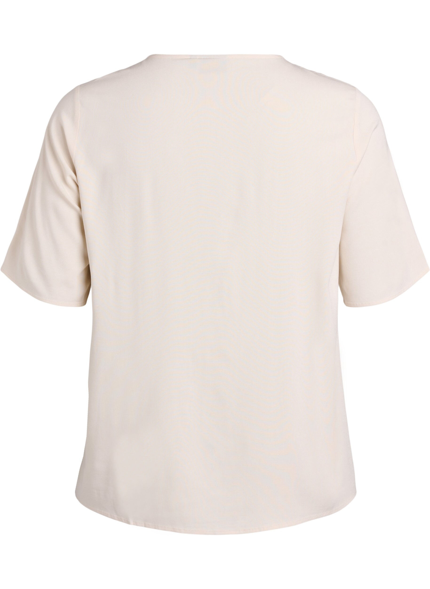 ZizziKort&aelig;rmet v&aelig;vet bluse med rund hals, Beige, Packshot image number 1